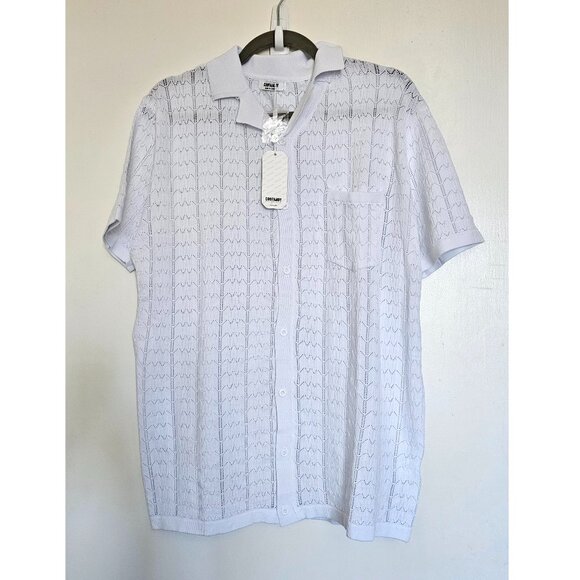 NWT! Coofandy Knit Short Sleeve Botton Up Polo Shirt, L, White - Picture 2 of 7